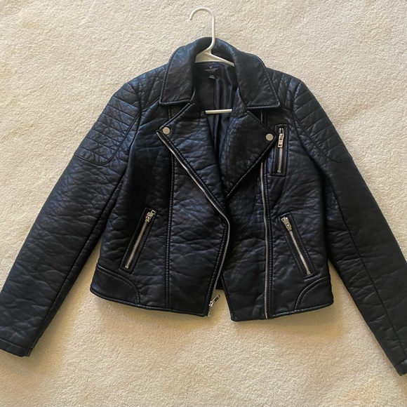 NWOT American Eagle Moto Black Leather Jacket in size Medium - Picture 10 of 10